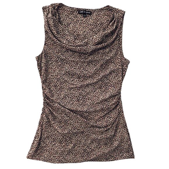 Vintage Y2K Mesh Tank Top Shirt Leopard Cowl Scoop S Small Cable Gauge Cheetah - Picture 1 of 8